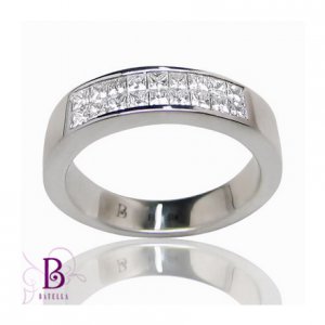 0.54 Ct F-G/VS2-SI1 Invisible Princess Diamonds Wedding Band Ring 14k White Gold