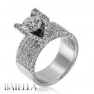2.26 Ct Genuine H/VS2 Round Diamond Engagement Set in Pave 18k White Gold Ring