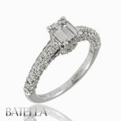 EGL Certified 1.69 Ct H/VS2 Emerald Pave Diamond Engagement Ring 18k White Gold