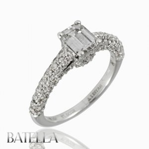 EGL Certified 1.69 Ct H/VS2 Emerald Pave Diamond Engagement Ring 18k White Gold
