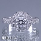 0.94 Carat E SI2 Round Cut Diamonds Engagement Ring 18K White Gold. Halo Setting