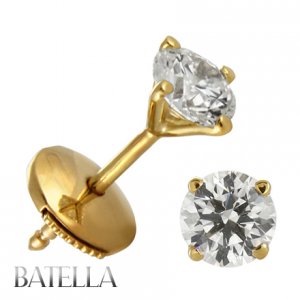 1.04 Ct F-G VVS2 VS1 EX. Round Cut Diamond Stud Earrings 18k Yellow Gold. Alpha