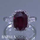 3.61 Ct Cushion Red Ruby Gemstone Round E-F/VVS2-VS Diamonds Ring 14K White Gold