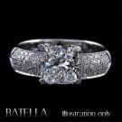 EGL Certified 1.30 Ct H/VS2 Radiant & Round Diamond Engagement Ring 14k W Gold