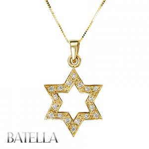 Judiaca .30 Ct G-H/VVS2-VS1 Star Of David Diamonds Pendant Chain 14k Yellow Gold
