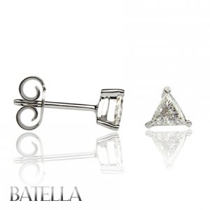 0.34 Carats D-E SI1 Natural Trillion Cut Diamond Stud Earrings 18k White Gold