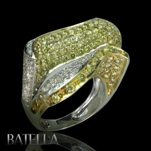 6.02 Ct Fancy Yellow & White H-I/VS1-VS2 Round Diamonds Pave Ring Band Y&W Gold