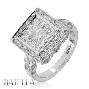 1.53 Carat E-F/VVS1-VVS2 Princess Invisible & Round Diamonds Ring 18k White Gold