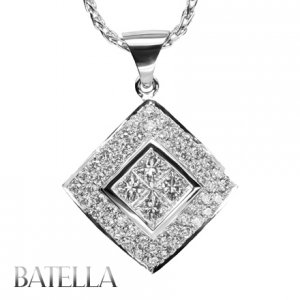 1.19 Ct E-F/VVS1-VVS2 Princess Invisible & Round Diamonds Pendant Chain 18k Gold