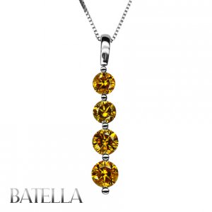 1.24 Carat Fancy Yellow Orange Round Diamond Journey Pendant Necklace 14k W Gold