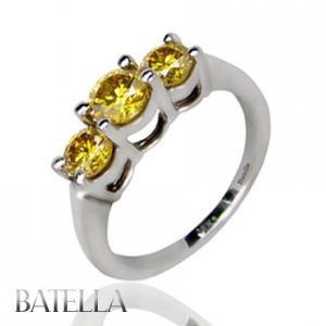 1.19 Ct Fancy Yellow Vivid Even H.P.H.T VVS2 Round Diamonds Engagement Ring Gold