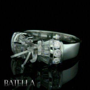 Semi Mount 0.65 Ct Baguette & Round Cut Diamonds Engagement Ring 14k White Gold