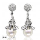 4.83 Ct Cultured Pearl & Natural Round Diamonds G-H/VVS2-VS1 Earrings 18k W Gold