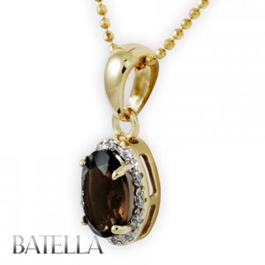 1.20 Ct Oval VS1 2 Smoky Topaz Gemstone & Round Diamonds Pendant 14k Yellow Gold