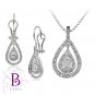 1.74 Carat Natural Pear & Round Diamond Earrings & Pendant Set 18k White Gold