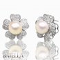 3.82 Ct Cultured Pearl & G-H/VS1-VS2 Round Cut Diamonds Earrings 18k White Gold