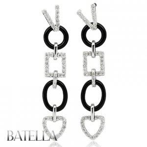 V For Love .65 Ct E-F/SI2 Round Diamonds Journey Drop Earrings 18k W Gold & Onyx