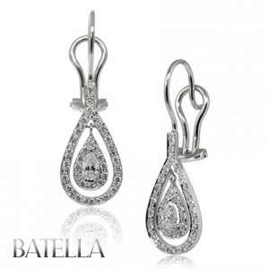 1.04 Carat D-E/VS2-SI1 Natural Design Pear Diamond Earrings Drop 18k White Gold