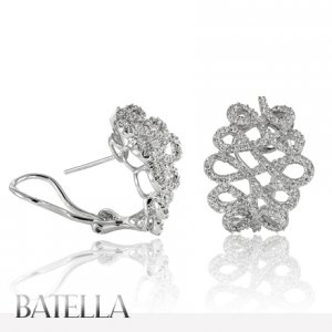 1.25 Ct E-F/SI Natural 270 Round Pave Diamond Cluster Drop Earrings 18k W Gold