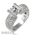 3.06 Ct L/SI1 Natural Radiant & Round Cut Diamond Engagement Ring 18k White Gold