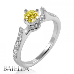0.66 Ct Fancy Yellow VS1 HPHT Round Cut Diamond Engagement Ring 18K White Gold