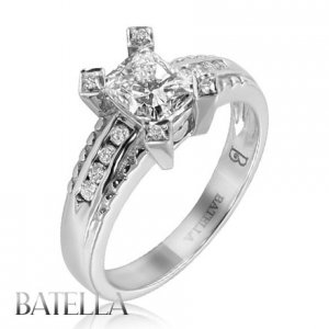 1.17 Ct I/VS2 Natural Radiant & Round Diamonds Engagement Ring 14k White Gold