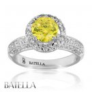 1.80 Ctw Natural Fancy Yellow SI2 Round Diamond Engagement Hallo Ring 18k W Gold