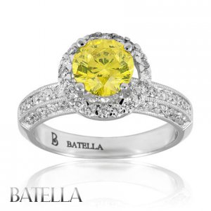 1.80 Ctw Natural Fancy Yellow SI2 Round Diamond Engagement Hallo Ring 18k W Gold
