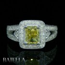 1.40 Carats Fancy Yellow Radiant & Round Diamonds Engagement Ring 18k White Gold