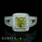 1.40 Carats Fancy Yellow Radiant & Round Diamonds Engagement Ring 18k White Gold
