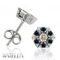 0.36 Ct K-L VVS1,2 White & Dark Blue Round Diamonds Stud Earrings 18k White Gold