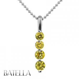0.89 Ct Natural Fancy Yellow Round Diamonds Journey Pendant Chain 14k White Gold