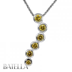 1.36 Ct Natural Round Fancy Yellow Diamond Journey Pendant Chain 14k White Gold