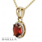 1.20 Ct Oval VS1 Red Garnet Gemstone & Natural Round Diamonds Pendant 14k Y Gold