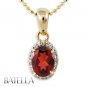1.20 Ct Oval VS1 Red Garnet Gemstone & Natural Round Diamonds Pendant 14k Y Gold