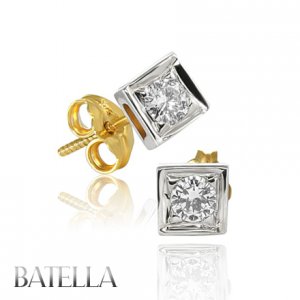 .32 Carat F-G VVS1 Solitaire Round Diamond Stud Earrings 18k White & Yellow Gold