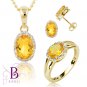 5.22 Ct Citrine Gem & Round Diamonds Set Ring, Pendant, Earrings 14k Yellow Gold