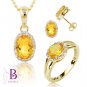 5.22 Ct Citrine Gem & Round Diamonds Set Ring, Pendant, Earrings 14k Yellow Gold