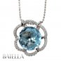 11.91 Carats Round Blue Topaz Gemstone & Natural Diamonds Pendant 18k White Gold