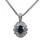 0.88 Ct Oval Blue Sapphire Gemstones & Natural Round Diamonds Pendant 14k W Gold