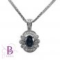 0.88 Ct Oval Blue Sapphire Gemstones & Natural Round Diamonds Pendant 14k W Gold