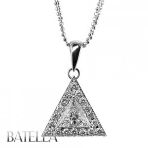 1.15 Carats E/SI2 Natural Trillion & Round Cut Diamonds Pendant 18k White Gold