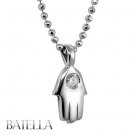 0.06 Carats E/SI1 Solitaire Round Diamond Hamsa Pendant Necklace 14k White Gold