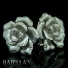 0.89 Ct G-H VVS2 VS1 Round Cut Diamond Pave Flower Earrings 18k White Gold.Omega
