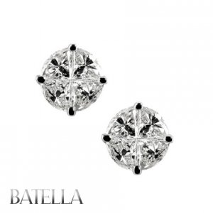 1.35 Ct D-E/VVS1 Pizza Cut Invisible Diamonds Stud Earrings 18k White Gold Women