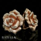 0.89 Ct G-H VVS2 VS1 Round Cut Diamond Pave Flower Earrings 18k Pink Gold. Omega