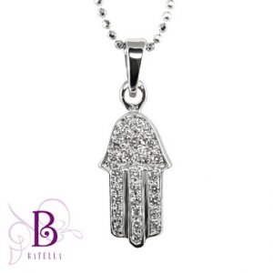 Judiaca .15 Carat E-F/VS1-VS2 Round Diamonds Pave Hamsa Pendant 18k White Gold