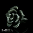 0.64 Ct VVS2 VS1 Natural Round Diamonds Pave Setting Flower Ring 18k Black Gold