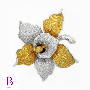 3.55 Ct Fancy Yellow & White E-F/SI1 Pave Round Diamonds Flower Pendant 18k Gold