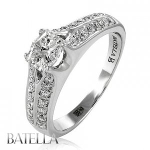 0.88 Carat F/VVS2 Special Design Cut Diamond Engagement Ring 14k White Gold